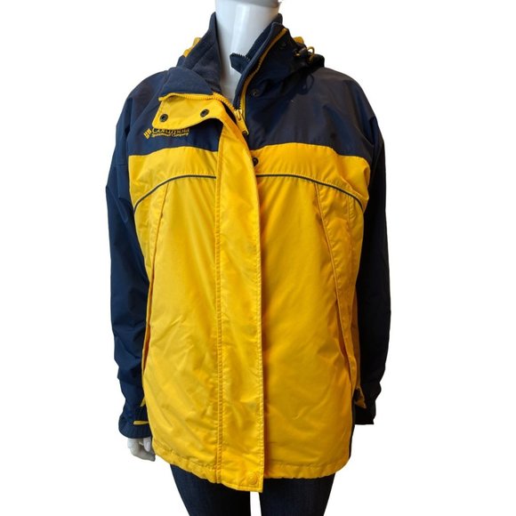 Columbia Womens Windbreaker Jacket Hooded Interchange Yellow Blue Size Large - Picture 1 of 8